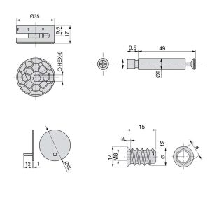 Kit Excêntrica+Perno+Porca M8 D35