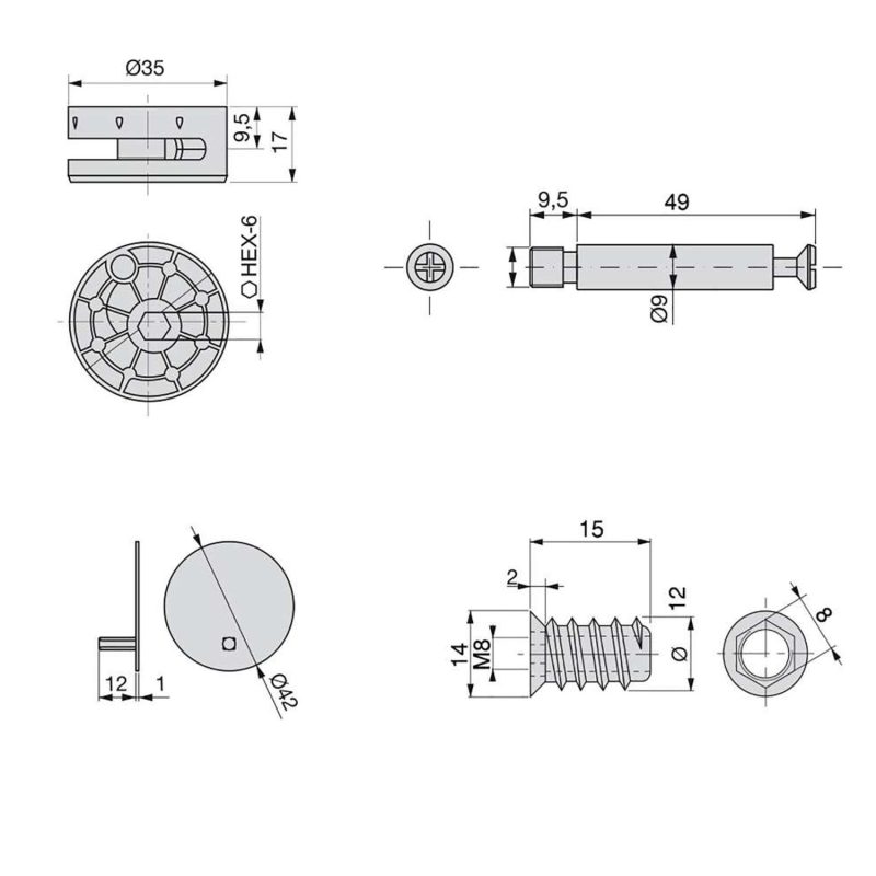 Kit Excêntrica+Perno+Porca M8 D35