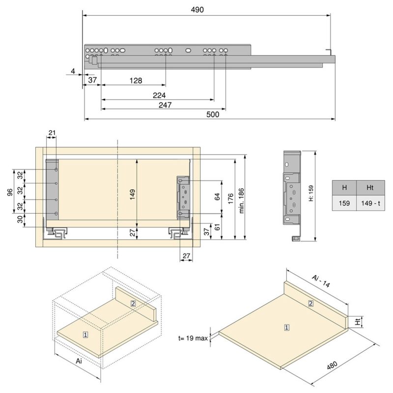 Kit Gaveta Simplex 159x490